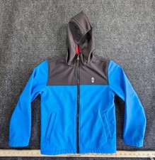 Free Country Jacket Boys 7/8 Blue Black Softshell Water Resistant Fleece Lined