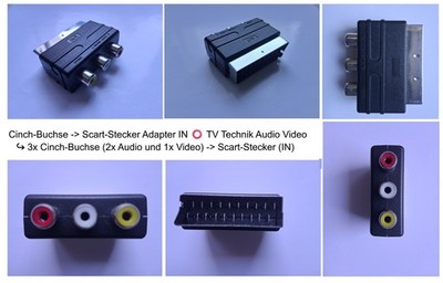Cinch-Buchse -  Scart-Stecker Adapter IN   TV Technik Audio Video   Converter  