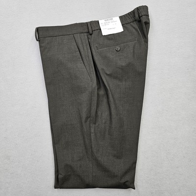 Kenneth Cole Reaction Mens 37x32 Slim Fit Dark Grey Dress Pants Elastic Waist