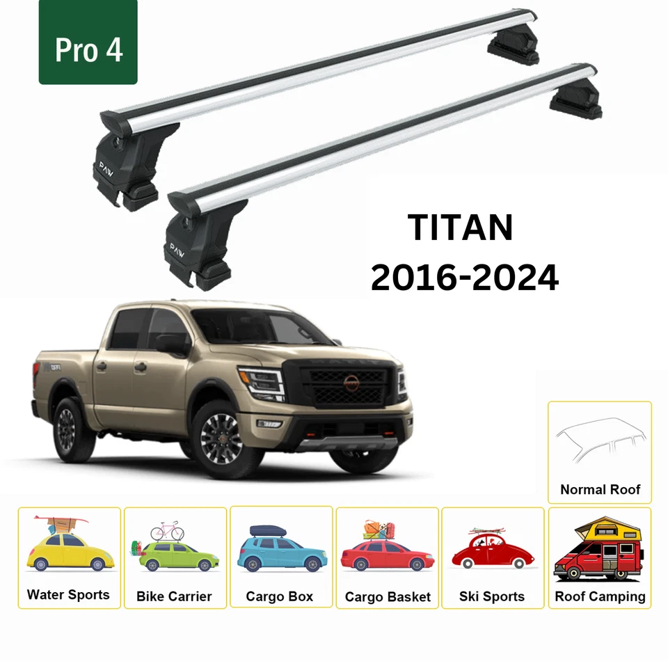 For Nissan Titan 2016-2024 Roof Rack Cross Bars Normal Roof Alu Silver - Image 2 of 4