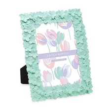 Laura Ashley 5x7 Mint Green Flower Textured Resin Picture Frame w/ Easel Stand