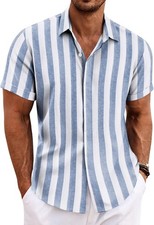 Coofandy Men's Linen Shirts Short Mens Sleeve Casual Button Down Shirt for Beach