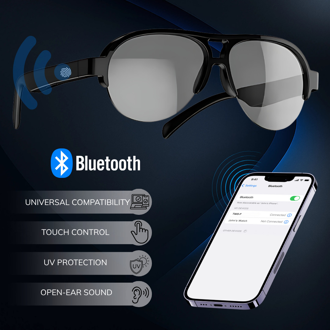 Smart Bluetooth Glasses – Polarized Audio Sunglasses- UV Protection- AVIATOR