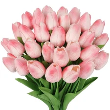 30 PCS Artificial Tulip Flowers 13.7" Real Touch Fake PU Tulips Bouquet Faux ...