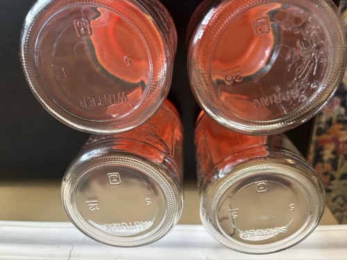 4 Anchor Hocking Glass Tang Jars Set-Orange Lids-Spring Summer Autumn & Winter - Picture 2 of 7