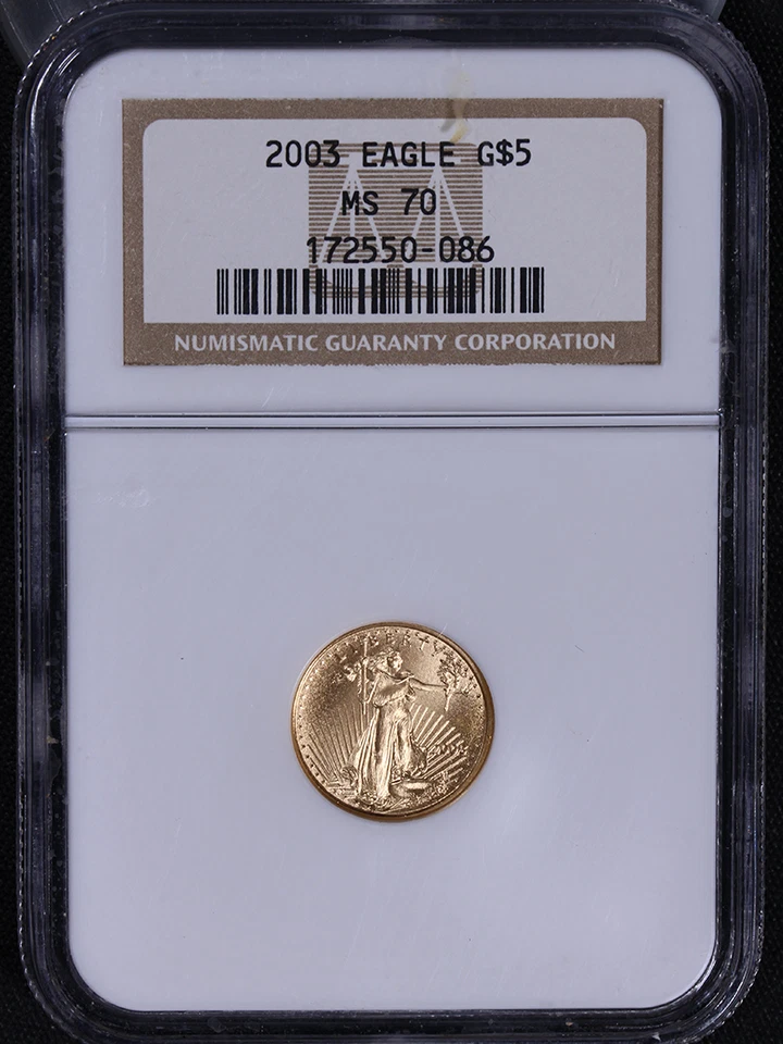 American Eagle 2003 dorado $5 NGC MS70 etiqueta marrón Foto 3 de 4