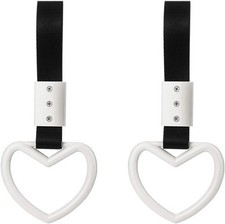 Heart-Shaped Car Handle Straps 2PCS - Pull Ring Decor for Car S Color: White