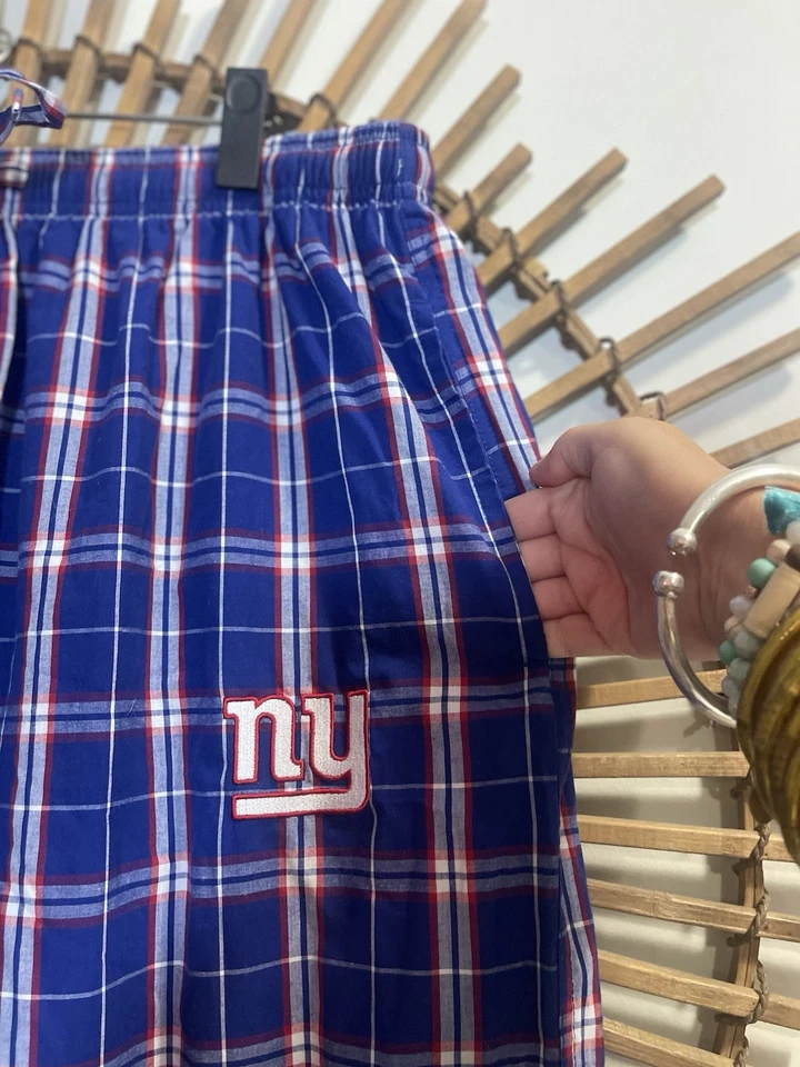 Pantalones de pijama a cuadros con logotipo de los Gigantes de Nueva York para hombre rojos y azules XL ropa de dormir cordón XL Foto 3 de 4