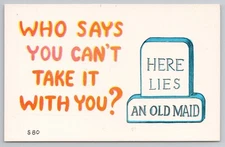 Comic Old Maid Tombstone in Unknown Location c1960s Postcard