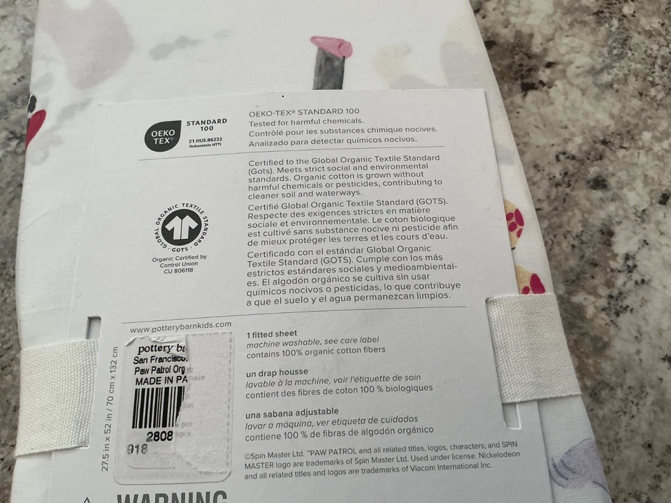 Sábana Ajustable Pottery Barn Kids Paw Patrol Cuna Algodón Orgánico Nueva con Etiquetas Foto 2 de 2