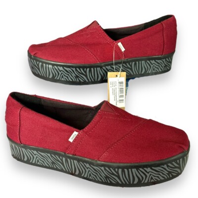 Toms Alpargata Boardwalk Women’s SZ Slip On Shoes Burgundy Cabernet  Canvas NWT