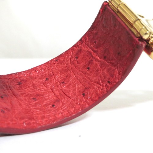 Auth GUCCI Goldtone Belt Motif Red Leather Bangle Bracelet Vintage Made in Italy - Picture 15 of 19