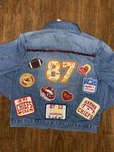 Custom Brand New Taylor Swift Kansas City Chiefs Embroidery Patch Denim Jacket - Picture 4 of 6