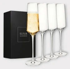 Classy Champagne Flutes - Hand Blown Crystal Champagne Glasses - Set of 4 