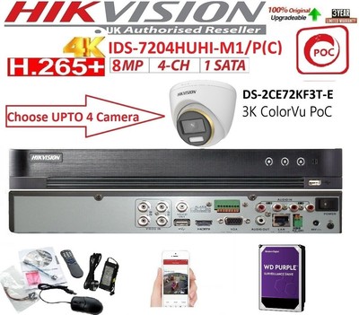 4K HIKVISION 4 KANAL DVR POC SYSTEM 6MP POC DOME ColorVU KAMERA DS-2CE72KFT-E