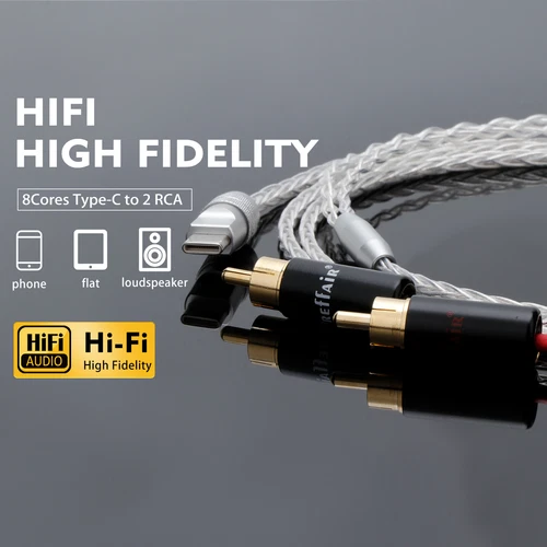 USB C to 2 RCA Audio Cable Audiophile Type C to 2RCA Male Jack Plug Y Adapter - Picture 2 of 19