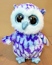 New NWT Ty Beanie Boos Oscar The Owl Beanbag Plush Toy Glitter Eyes Purple 6  