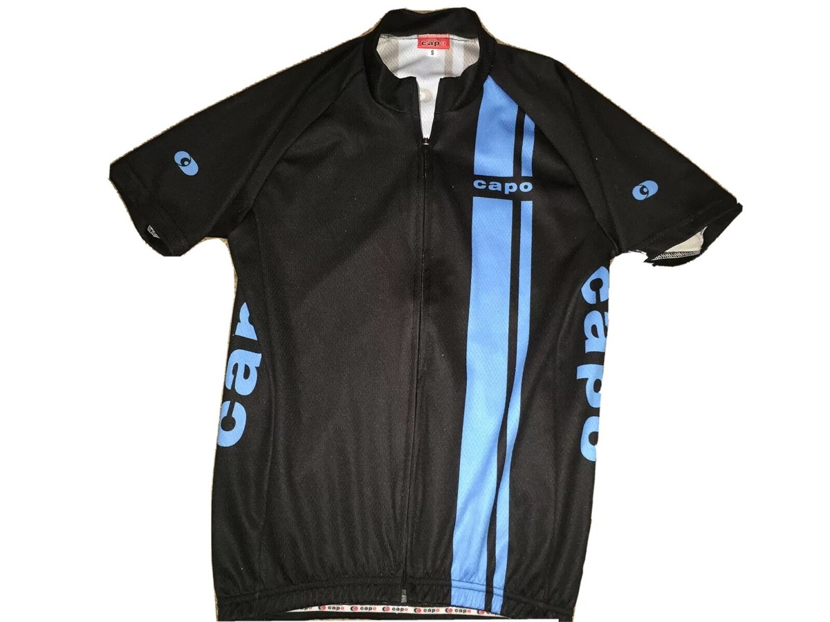 Small CAPO Cycling Bike Jersey Full Zip Black Blue Short Sleeve T