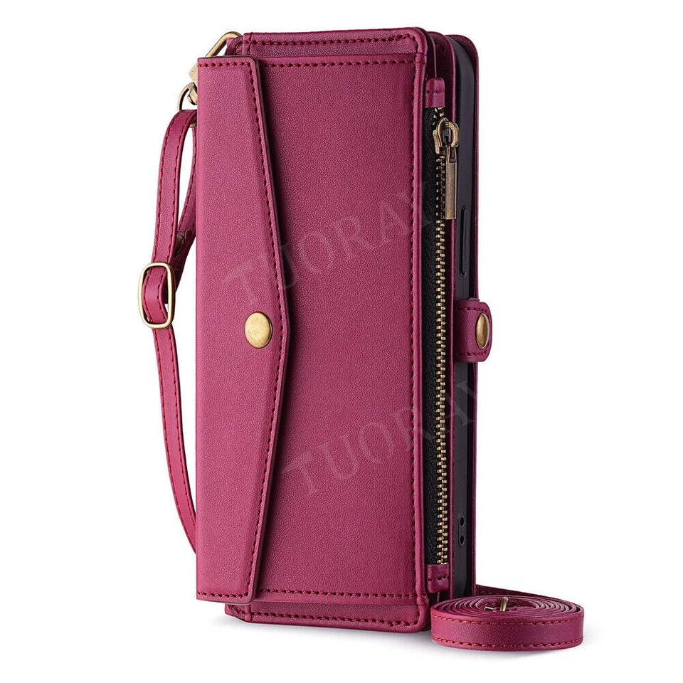 For Samsung S24 S23 S22 Ultra S21 FE S20 Leather Zipper Wallet Case Phone Cover - Image 3 of 4