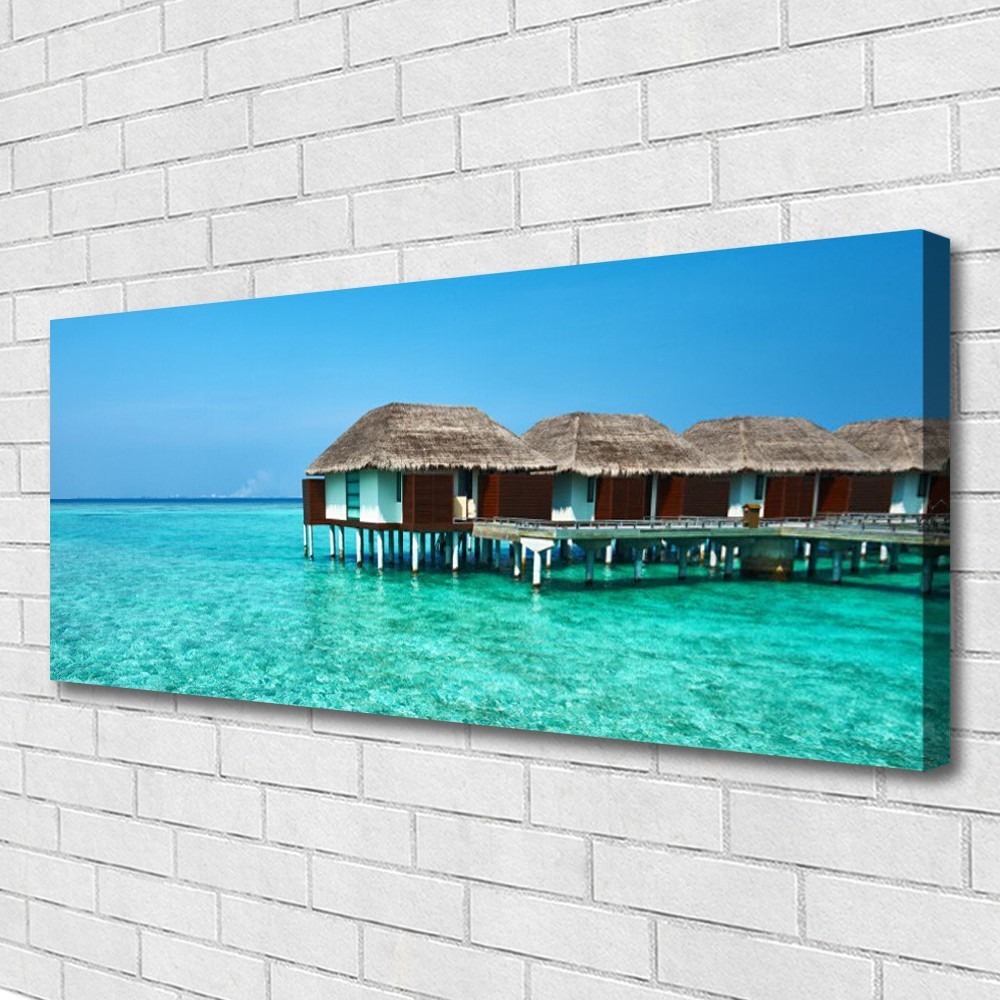 Tableau architecture et mer 125x50 cm pour salon moderne