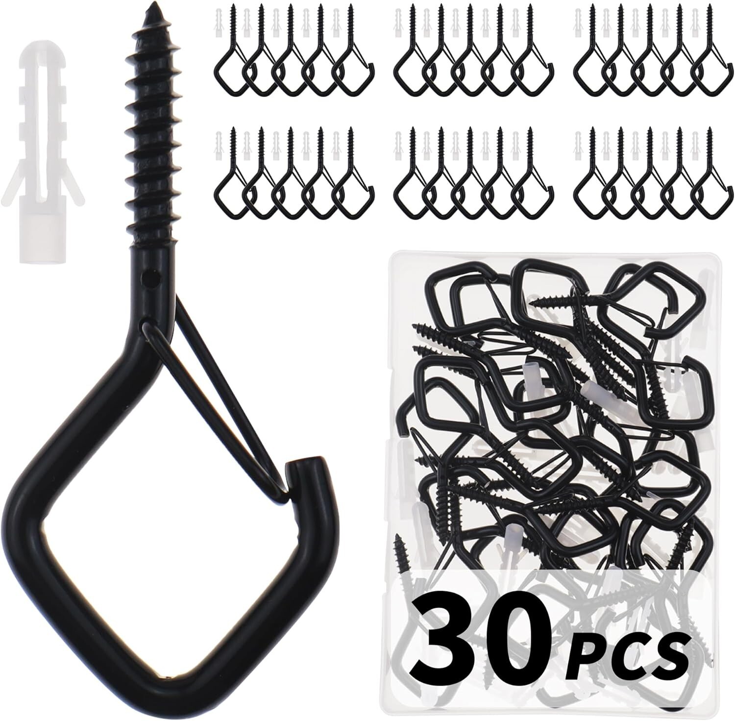 10/30 PCS Cup Hooks with Safety Buckle - Windproof Screw-in Hangers for Secure Hanging