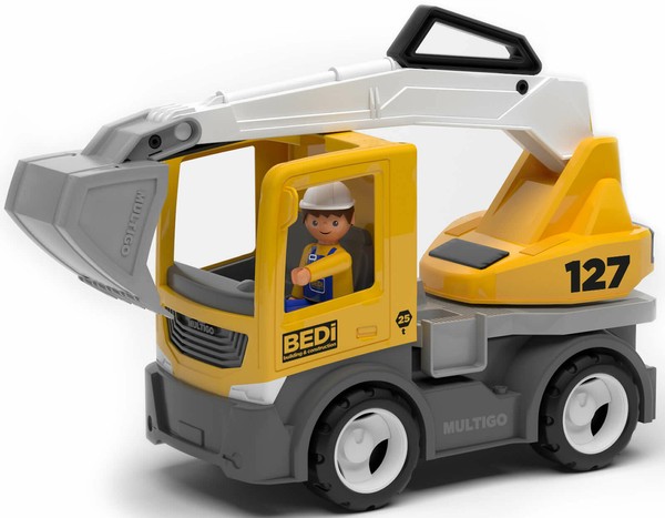 Multigo Schaufelbagger Lkw Lastwagen Mit Spielfigur Baustellen Fahrzeug +3J-image