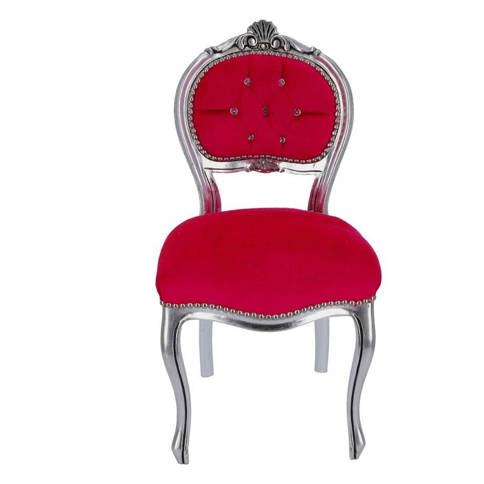 Poltroncina sedia musicista barocco argento velluto fucsia - Immagine 2 di 4
