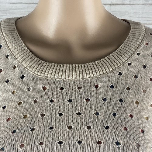 Adorable Layered Sweater Large Pale Pink Open Dot Knit Silky Floral Underlay Top - Picture 2 of 11