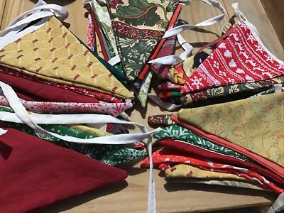 Handarbeit Stoff Weihnachten Wimpelkette 12 Fahnen 3m - rot, grün, gold gemischt
