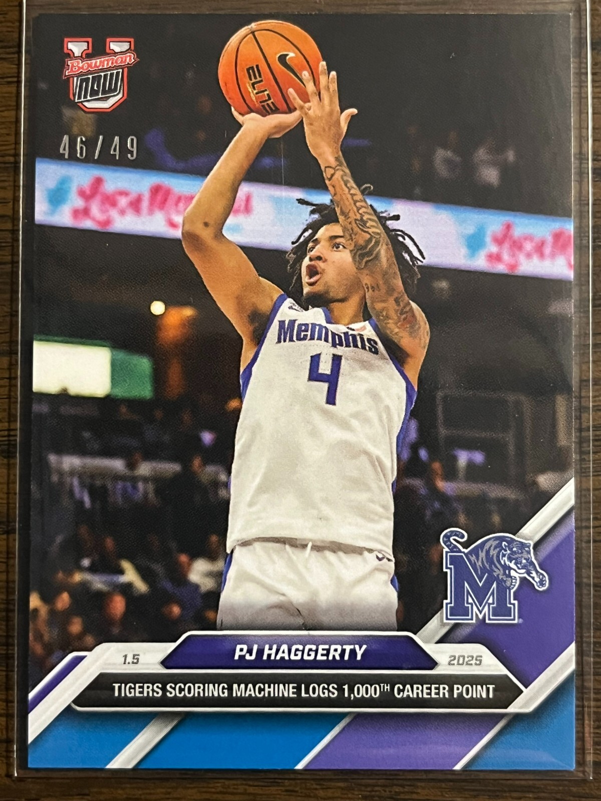 2024-25 Topps Bowman U Now NCAA #41 PJ Haggerty Memphis Tigers BLUE 46/49