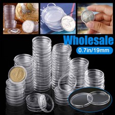 LOT 19mm Clear Coin Capsule Round Plastic Holder Container Storage Box Case USAA
