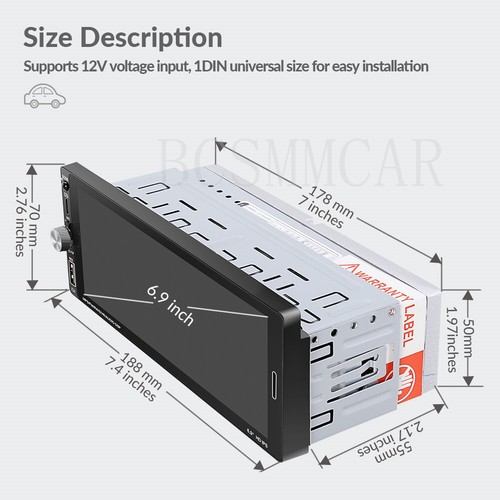 Single Din Car Stereo Touch Screen Radio Player For Apple Carplay Android Auto - Picture 2 of 24