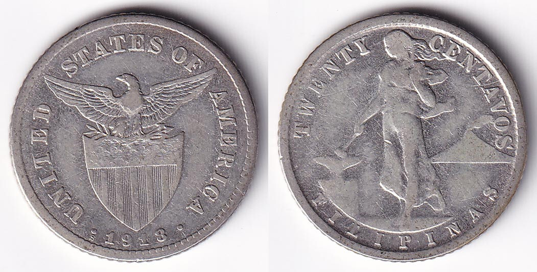 1918-S 20 Centavos US Philippine United States of America