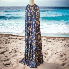 Nine West Maxi Dress XL Blue Lined Sleeveless Tropical Beachy Boho Festival Y2K