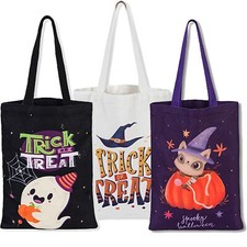 ATFUNSHOP Trick or Treat Bags Halloween Bags 3PACKS Cat Ghost Canvas Reusable...