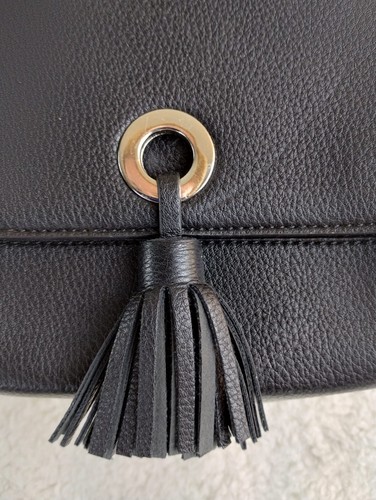 Street Level Crossbody Bag Women's Black Vegan Leather Removable Tassel Flap - Picture 3 of 15