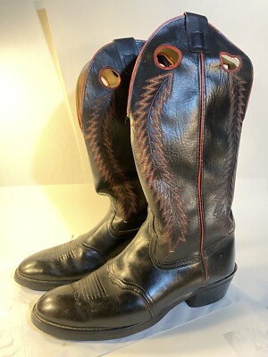 TEXAS BRAND Black Leather Cowboy Boot Size 11D Made in USA W/Red Stitching