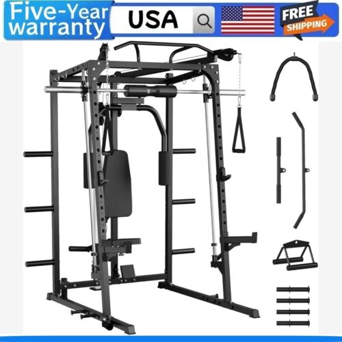 🔥Smith Machine 2000LBS Power Rack with Smith Bar Cable Crossover Machine for Ho