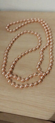 Collier Sautoir Vintage Perles Plastique Rose Vif - Longueur 146 Cm, Neuf