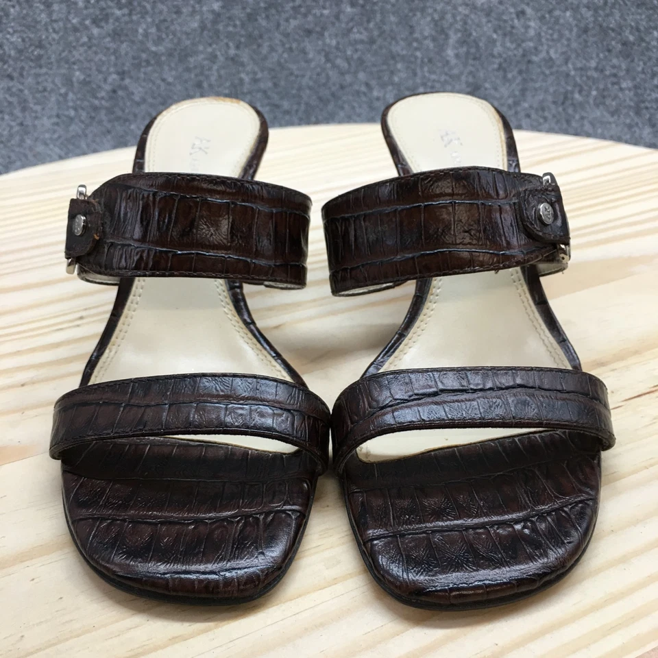 Anne Klein Sandal Womens 6M Brown Barlett Open Toe Slip On Cone Heels Leather - Image 4 of 4