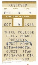 Eddie Money 10/9/83 Greenville PA Thiel College Rare Ticket Stub