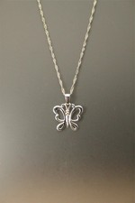 925 Sterling Silver Butterfly Pendant  18" Long Singapore Chain 4.5g NEC5791 