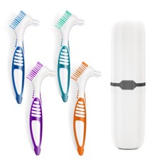 Denture Brush Set for False Teeth 4 Brushes with Soft Bristles  Case