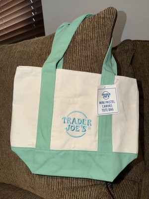 Trader Joe's Canvas Tote Foldable Mini Pastel Mint Green White Small