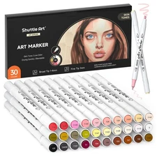 30 Colors Skin Tone&Hair Art Markers, Dual Tip Alcohol Based Flesh Color Mark...