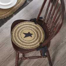 Chair Pad Kettle Grove Star Jute Country 15in Round Seat Cushion VHC Brands