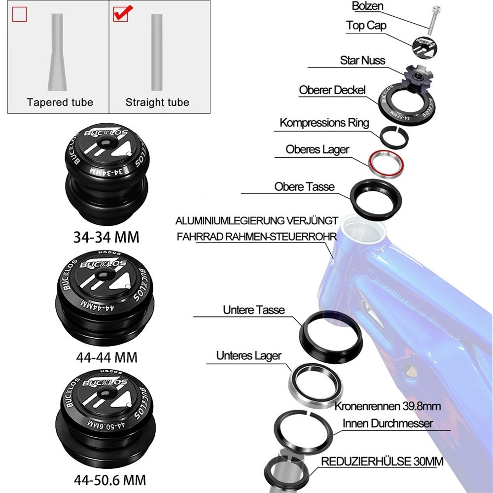 34/44/50.6/55/56mm Sealed Bearings Centralina MTB 1-1/8" Forcella Straitta/Tappered foto 3