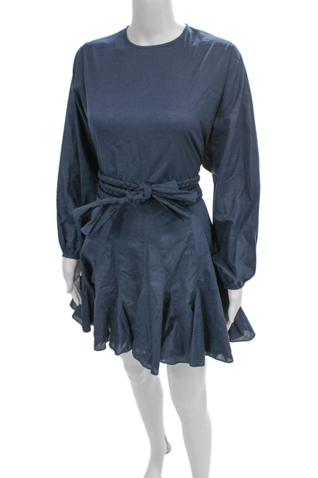 Rhode Damen Fit & Flare Blau Baumwolle Langarm Minikleid Größe XS - Bild 2 von 4