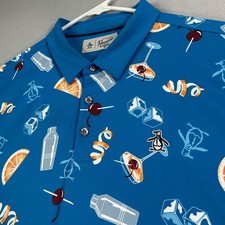 Original Penguin Men's Shirt 2XL Blue Golf Polo Performance Cockails AOP Stretch