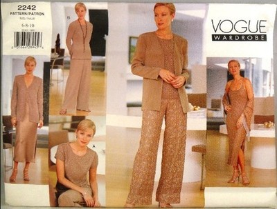 UNCUT Vogue 2242 Jacket, Top, Dress, Pants, and Shawl, bust 30-32